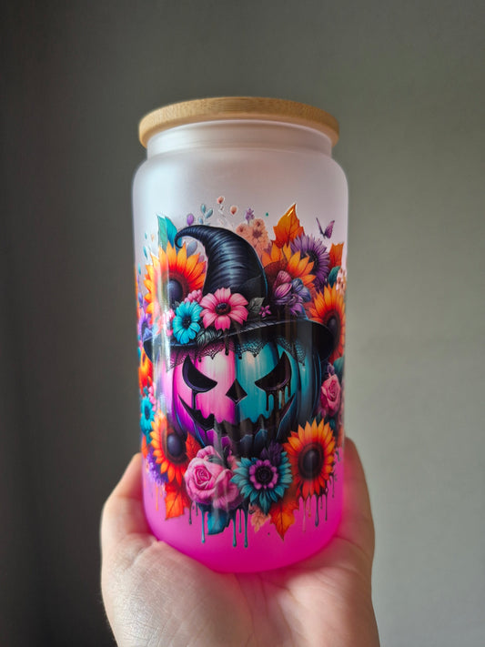 Trinkglas mit Kürbisse und Blumen 🎃